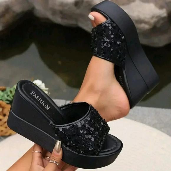 Ladies" Fashion Fish Mouth Sparkly Decorated Roman Sandals Beach Shoes Versatile - Picture 4 of 6